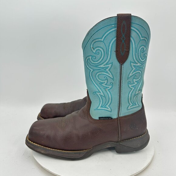 Ariat Shoes - Ariat Fatbaby Women Sz 10B Brown Teal Leather Pull On Composite Toe Cowboy Boot